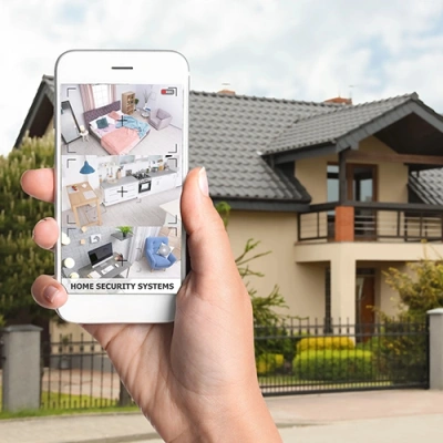 Tempe vivint phone display of cctv live feed in front of a house